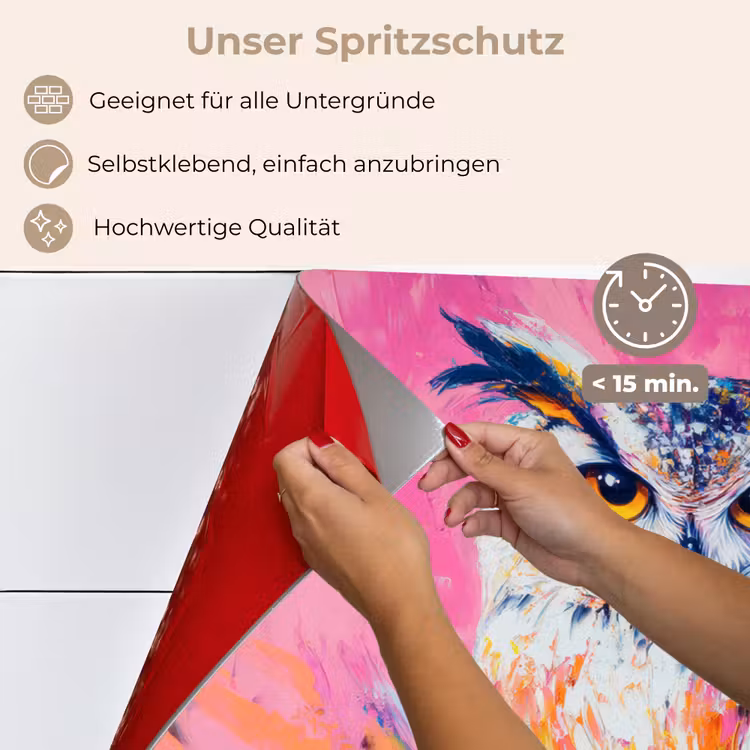 Uil - Roze - Blauw - Verf - Abstract keuken achterwand spatscherm klein -spatscherm_DE