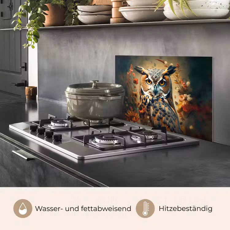 Uil - Vogel - Bloemen - Planten - Botanisch keuken achterwand spatscherm klein -usp_DE