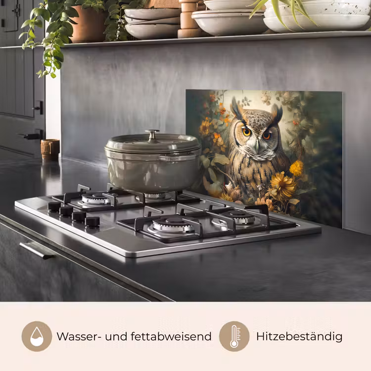 Uil - Vogels - Bloemen - Natuur keuken achterwand spatscherm klein -usp_DE