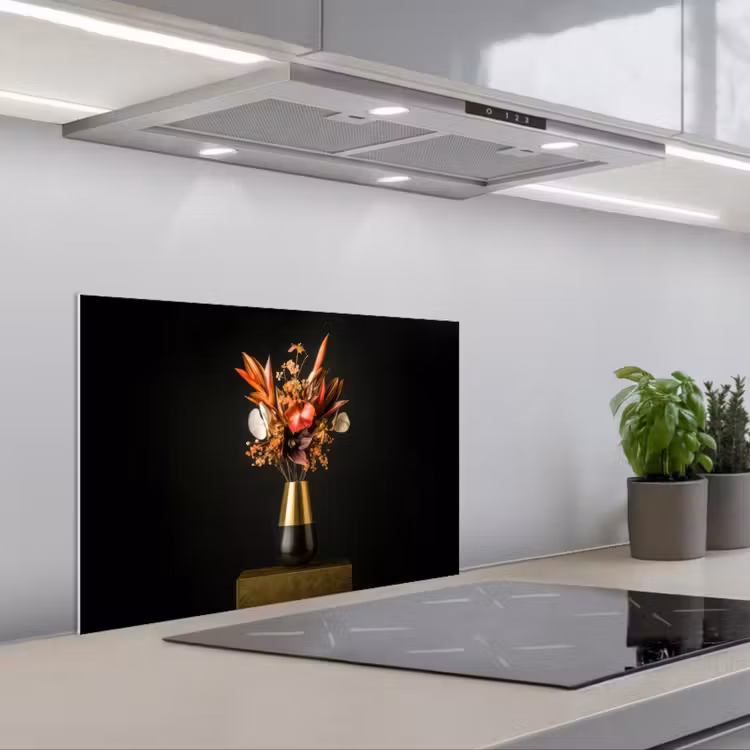 Exotisch - Boeket - Vaas - Goud keuken achterwand spatscherm klein -3d_schuin