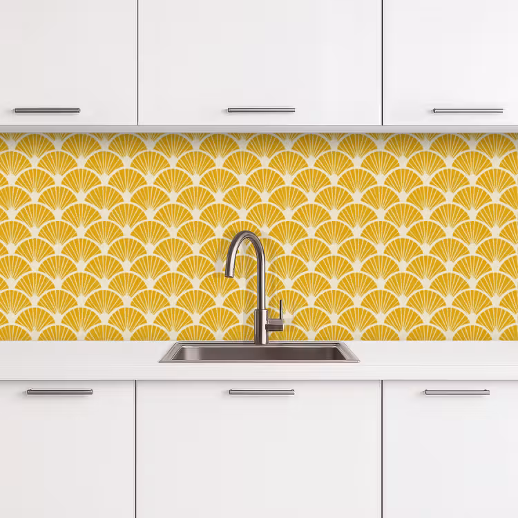 Waaiers - Art Deco - Retro - Okergeel keuken achterwand 2 middel 871 -3d