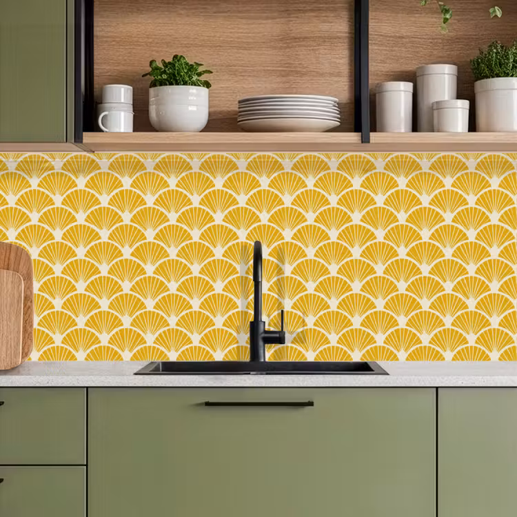 Waaiers - Art Deco - Retro - Okergeel keuken achterwand 2 middel 871 -sfeer3