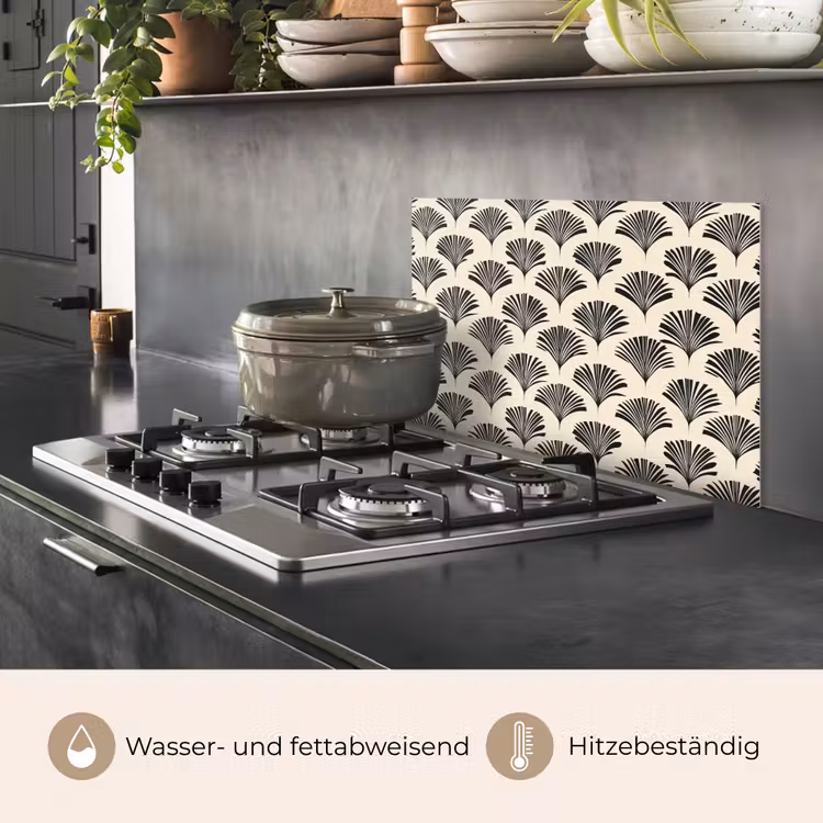 Waaiers - Botanisch - Zwart - Beige keuken achterwand spatscherm klein 900 -usp_DE