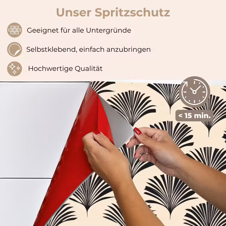 Waaiers - Botanisch - Zwart - Beige keuken achterwand spatscherm klein 900 -spatscherm_DE
