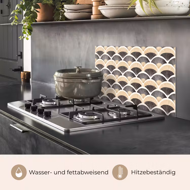 Waaier - Patroon - Zwart - Beige keuken achterwand spatscherm klein 900 -usp_DE