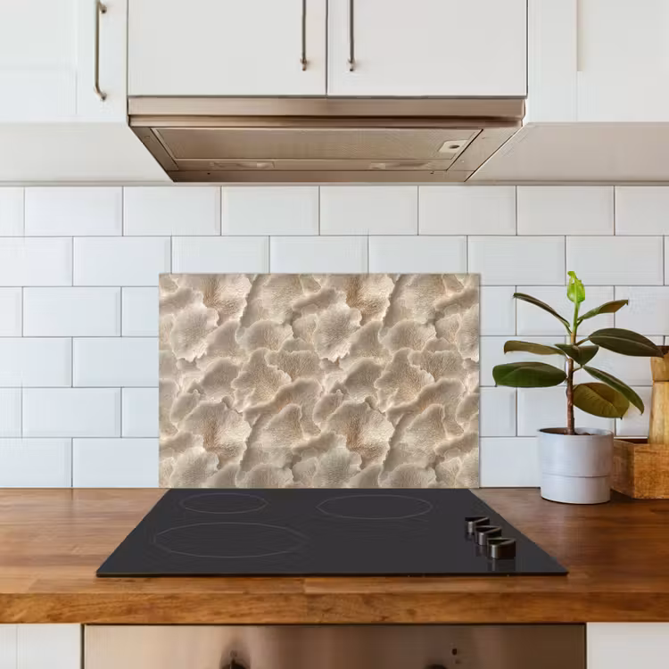 Waaierstructuren - Beige - Vezeltextuur keuken achterwand spatscherm klein 900 -sfeer2