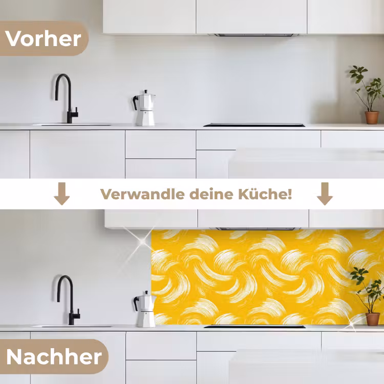 Verfstreken - Abstract - Dynamisch - Geel keuken achterwand 2 middel 871 -voor-na_DE