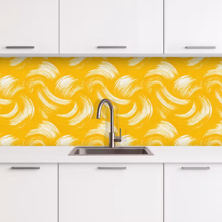Verfstreken - Abstract - Dynamisch - Geel keuken achterwand 2 middel 871 -3d