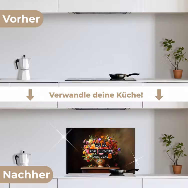 Kleur - Bloemen - Vintage - Bloemenvaas keuken achterwand spatscherm klein -voor_na_DE