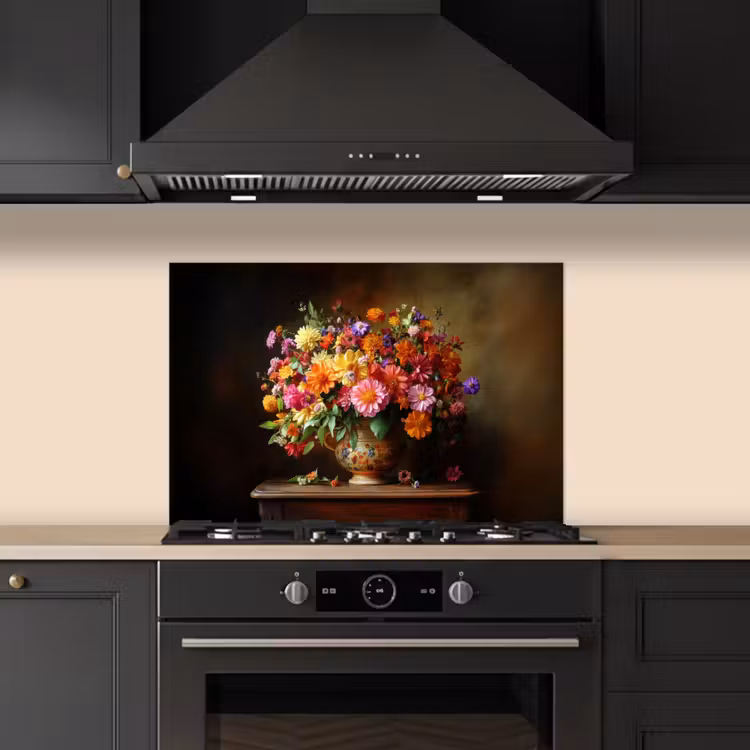 Kleuren - Boeket - Vaas - Hout keuken achterwand spatscherm klein -sfeer1