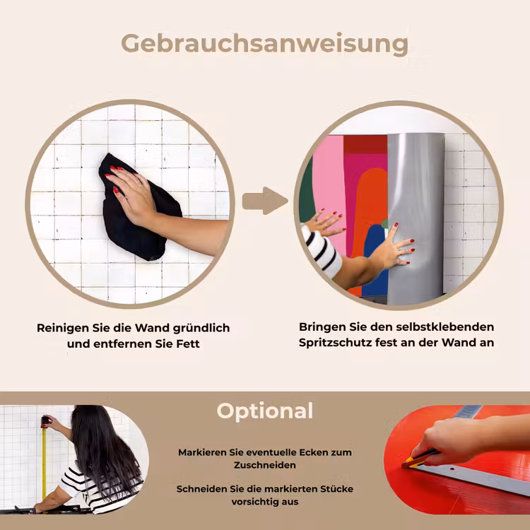 Kleurvakken - Recht - Rond - Abstract keuken achterwand spatscherm klein -gebruiksaanwijzing_DE
