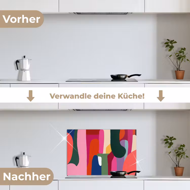 Kleurvakken - Recht - Rond - Abstract keuken achterwand spatscherm klein -voor_na_DE