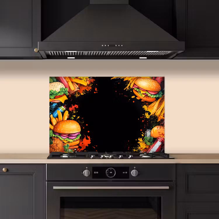 Fastfood - Graffiti - Hamburger - Eten - Modern keuken achterwand spatscherm klein -sfeer1