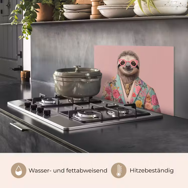 Luiaard - Bloemenprint - Bril - Roze keuken achterwand spatscherm klein -usp_DE