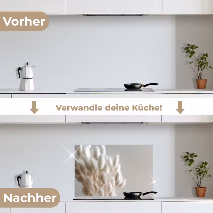 Pluimen - Beige - Minimalistisch keuken achterwand spatscherm klein -voor_na_DE
