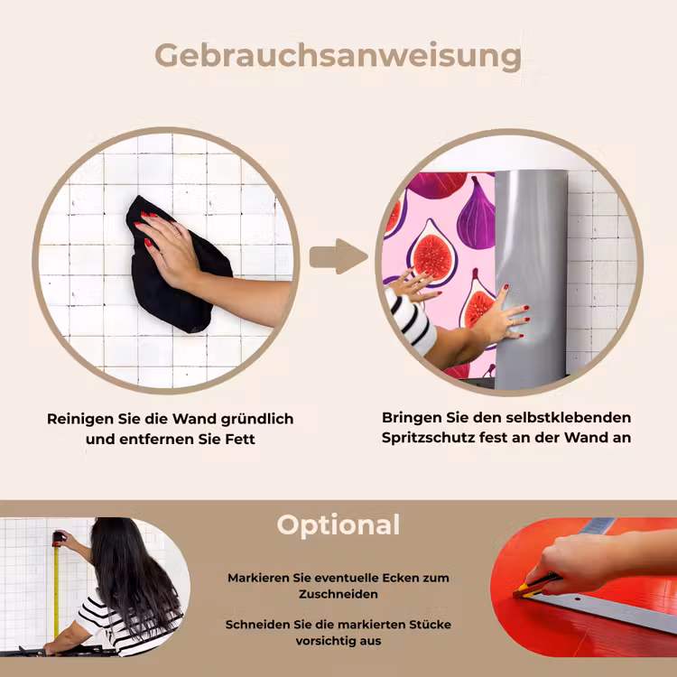 Vijgen - Roze - Paars keuken achterwand spatscherm klein -gebruiksaanwijzing_DE