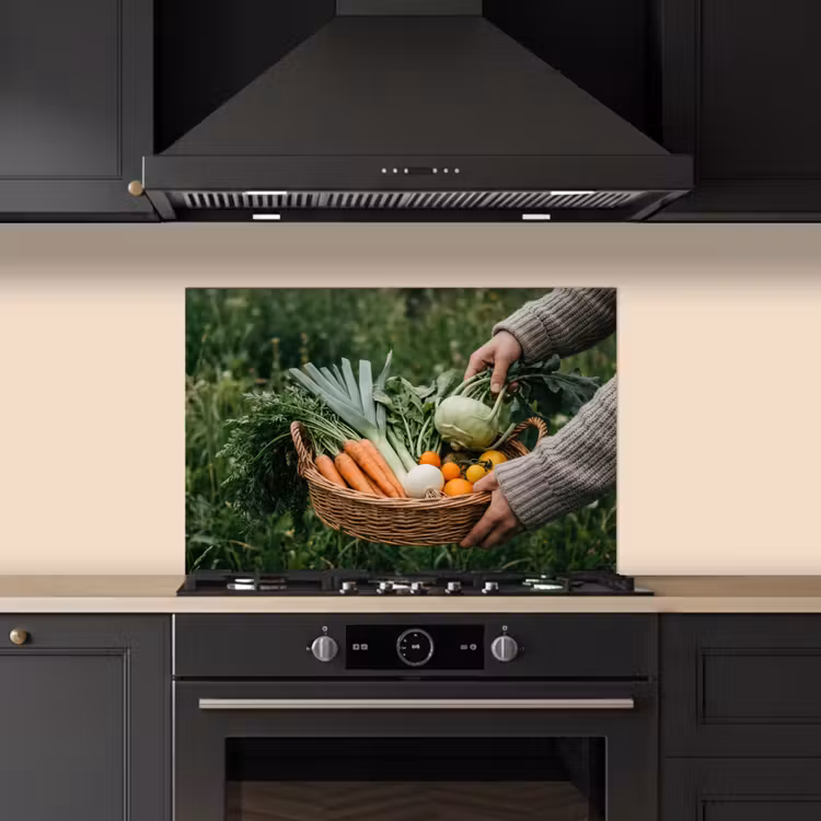 Veld - Groenten - Biologisch - Oogst keuken achterwand spatscherm klein -sfeer1