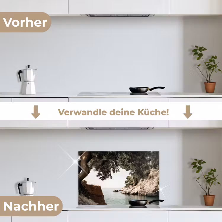 Rotsen - Zee - Boom - Groen keuken achterwand spatscherm klein -voor_na_DE