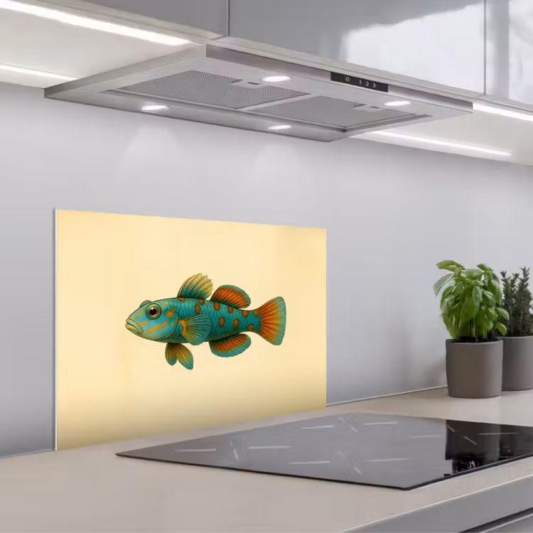 Vis - Blauw - Stippen - Schubben keuken achterwand spatscherm klein -3d_schuin