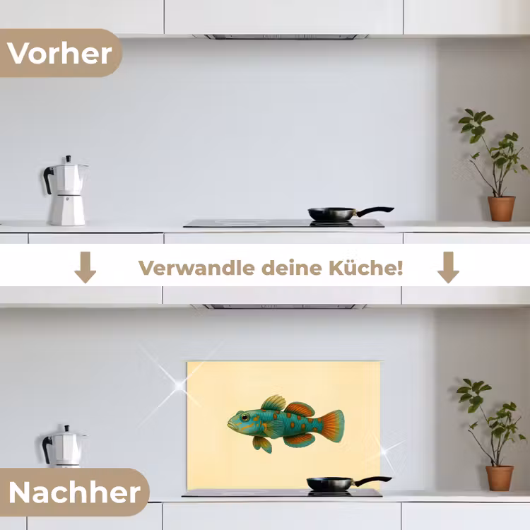 Vis - Blauw - Stippen - Schubben keuken achterwand spatscherm klein -voor_na_DE