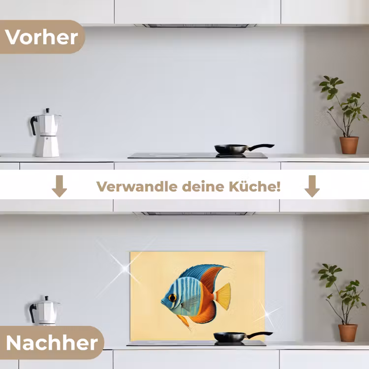 Vis - Vinnen - Blauw - Ogen keuken achterwand spatscherm klein -voor_na_DE