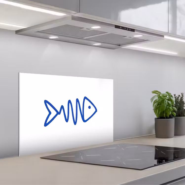 Vis - Minimalistisch - Blauw - Lijn keuken achterwand spatscherm klein -3d_schuin