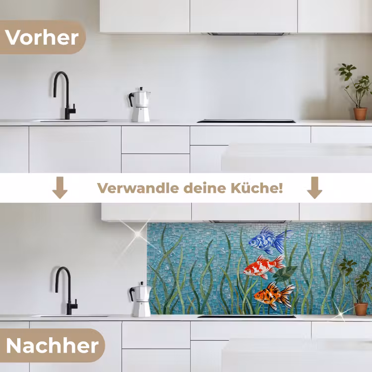Vis - Mozaïek - Onderwater - Kleurrijk - Dieren keuken achterwand 2 middel -voor-na_DE
