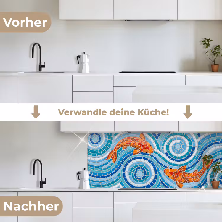 Vis - Mozaïek - Water - Decoratief - Blauw keuken achterwand 2 middel -voor-na_DE