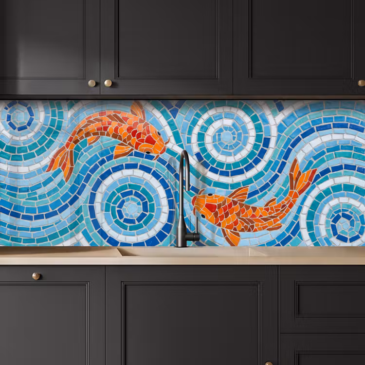 Vis - Mozaïek - Water - Decoratief - Blauw keuken achterwand 2 middel -sfeer1
