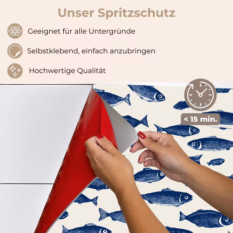 Vissen - Patroon - Blauw - Wit keuken achterwand spatscherm klein 900 -spatscherm_DE