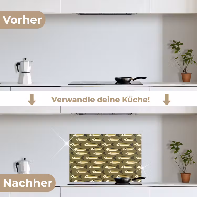 Vis - Patroon - Groen keuken achterwand spatscherm klein 900 -voor_na_DE