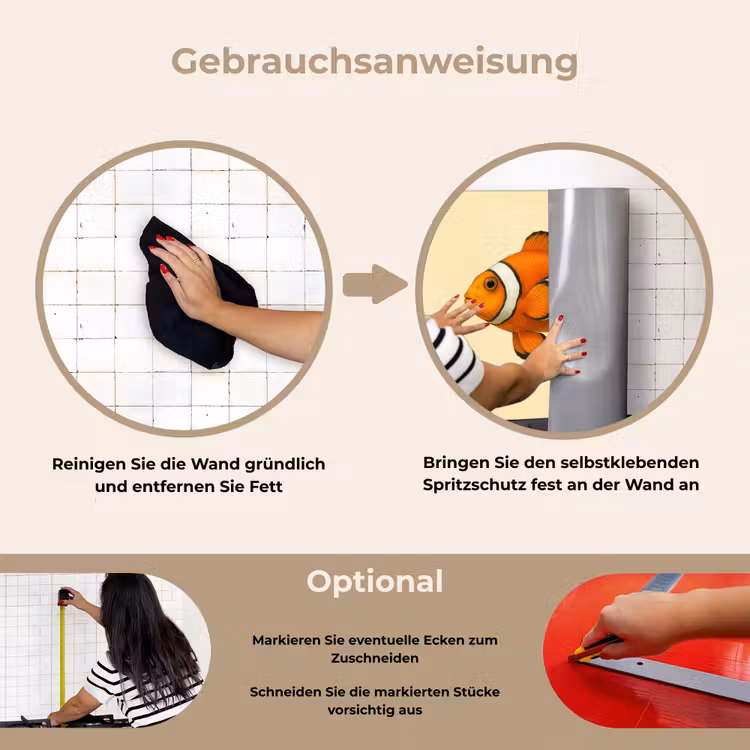 Vis - Oranje - Strepen keuken achterwand spatscherm klein -gebruiksaanwijzing_DE