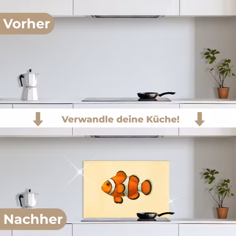 Vis - Oranje - Strepen keuken achterwand spatscherm klein -voor_na_DE