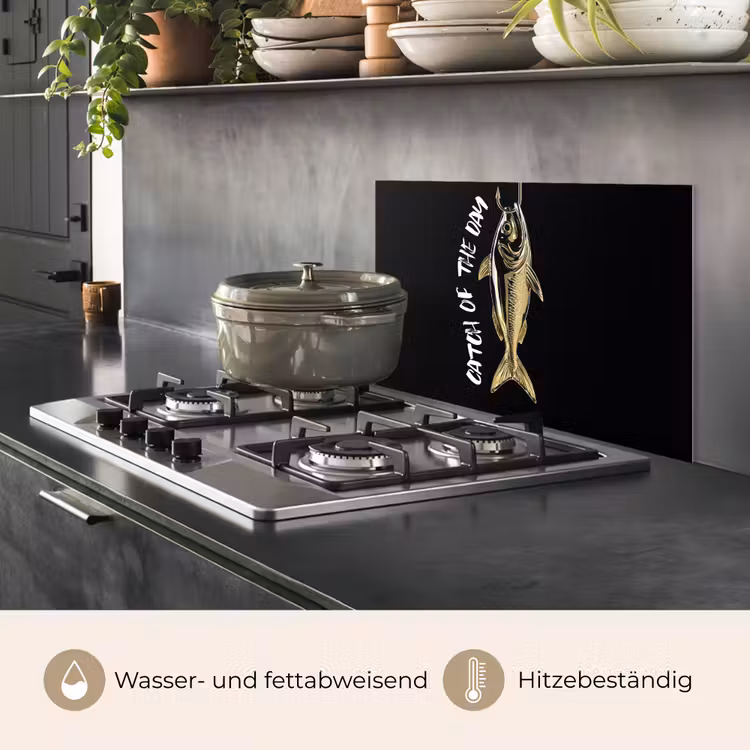 Vis - Zwart - Goud - Tekst keuken achterwand spatscherm klein -usp_DE