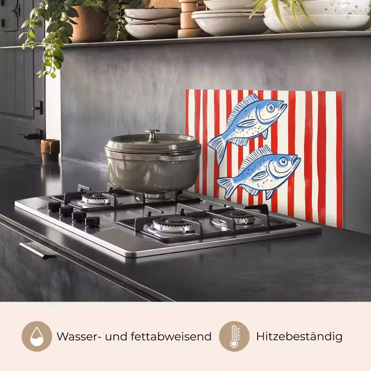 Vissen - Verticale strepen - Blauw - Rood keuken achterwand spatscherm klein -usp_DE