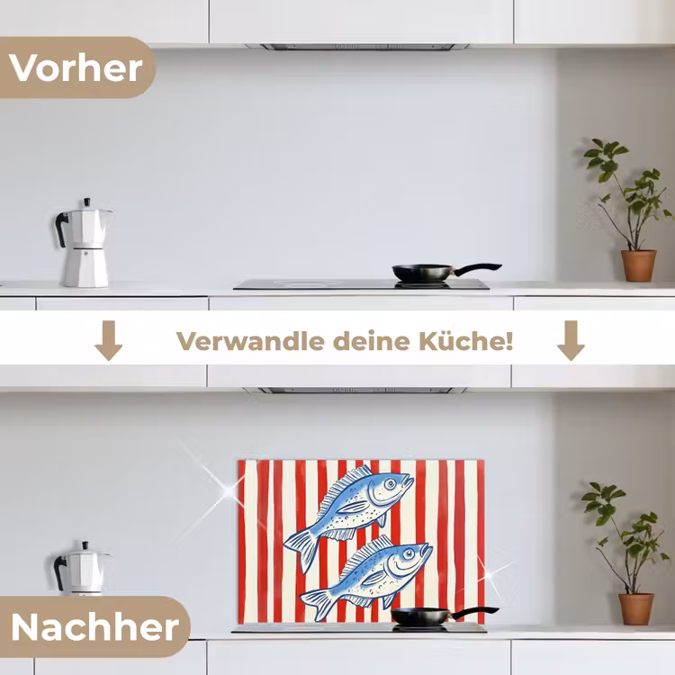 Vissen - Verticale strepen - Blauw - Rood keuken achterwand spatscherm klein -voor_na_DE
