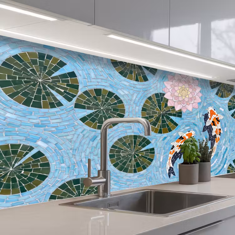 Vis - Water - Natuur - Mozaïek - Blauw keuken achterwand 2 middel -3d_schuin