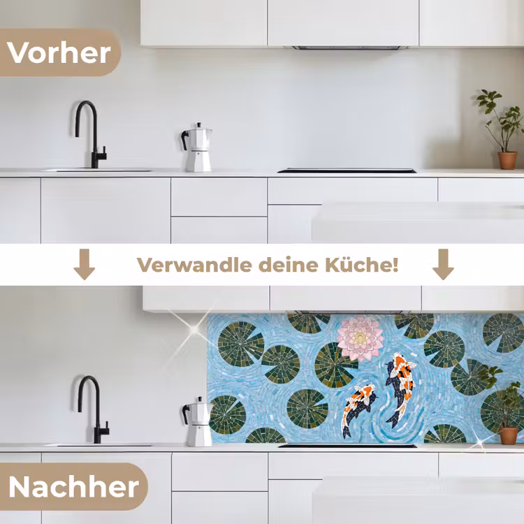 Vis - Water - Natuur - Mozaïek - Blauw keuken achterwand 2 middel -voor-na_DE