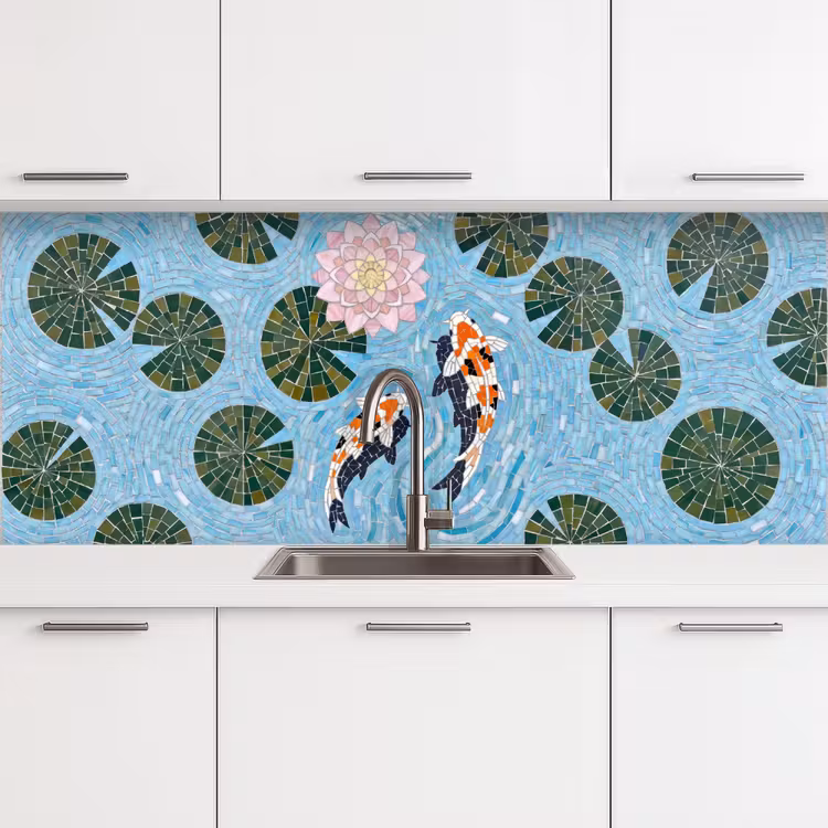Vis - Water - Natuur - Mozaïek - Blauw keuken achterwand 2 middel -3d