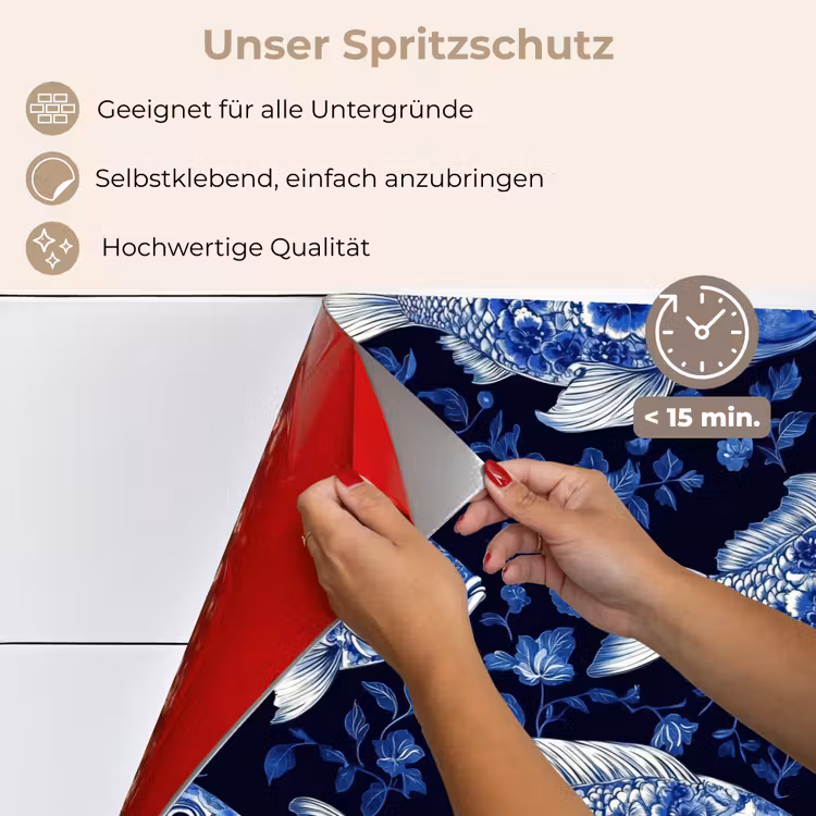 Vissen - Bloemen - Blauw keuken achterwand spatscherm klein 900 -spatscherm_DE