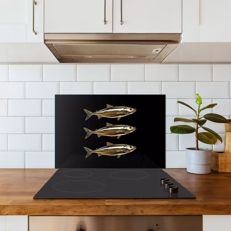 Vissen - Goud - Zwart keuken achterwand spatscherm klein -sfeer2