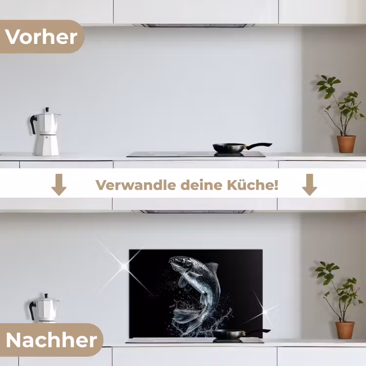 Vis - Koi - Zwart - Water keuken achterwand spatscherm klein -voor_na_DE