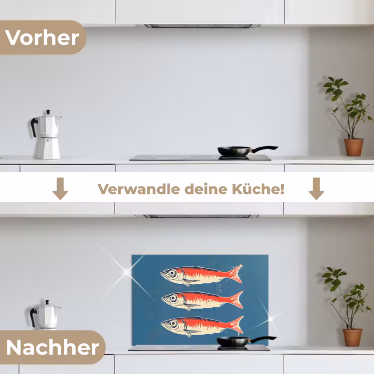 Vissen - Rood - Blauw keuken achterwand spatscherm klein -voor_na_DE