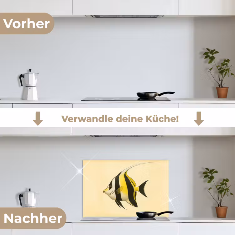 Vis - Sierlijk - Rugvin - Geel keuken achterwand spatscherm klein -voor_na_DE