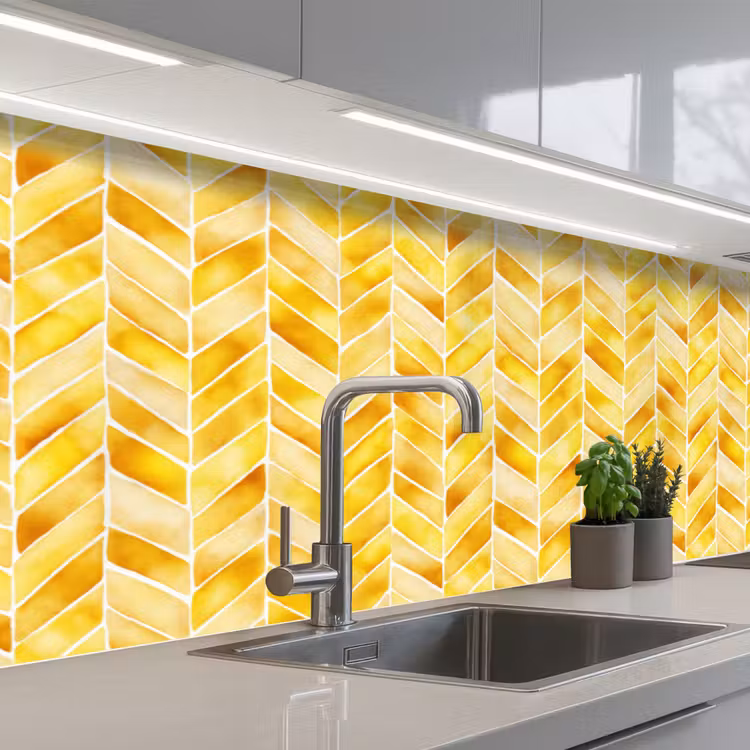 Visgraat - Aquarel - Patronen - Goudgeel keuken achterwand 2 middel 871 -3d_schuin