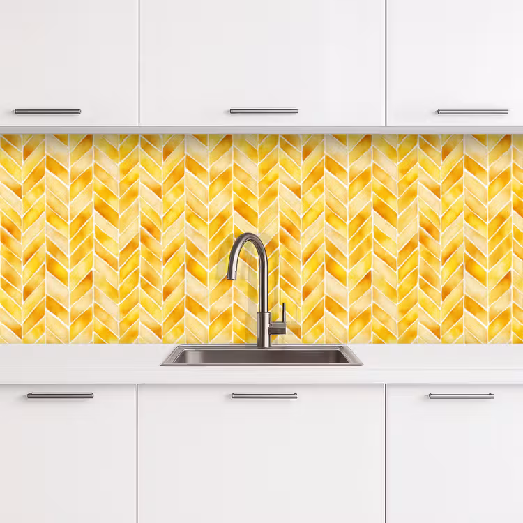 Visgraat - Aquarel - Patronen - Goudgeel keuken achterwand 2 middel 871 -3d