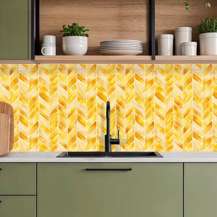 Visgraat - Aquarel - Patronen - Goudgeel keuken achterwand 2 middel 871 -sfeer3