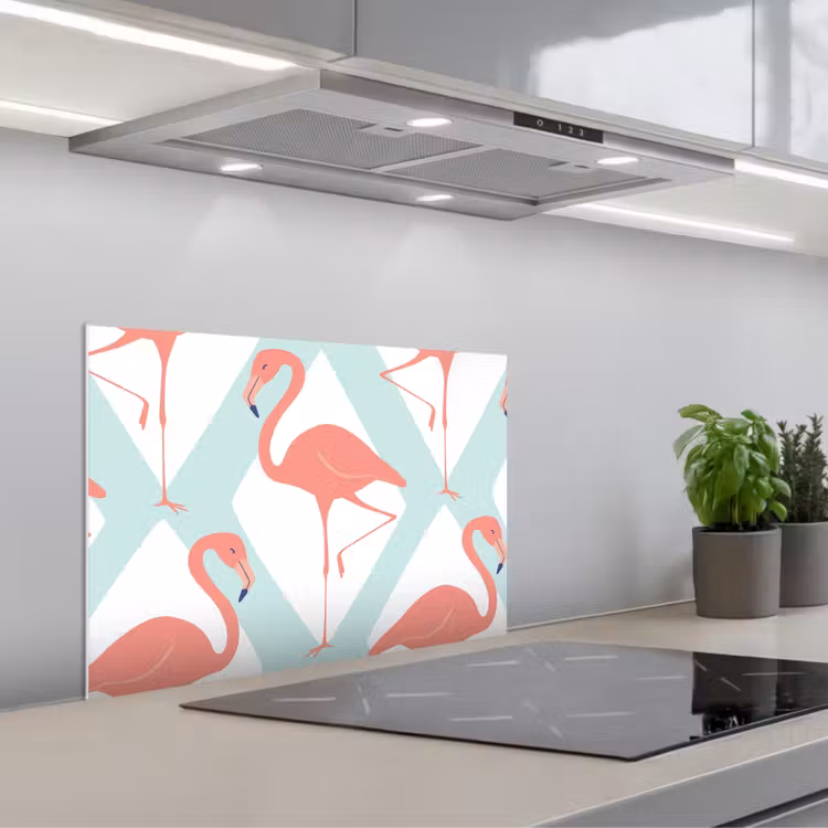 Flamingo - Mintgroen - Ruit keuken achterwand spatscherm klein 900 -3d_schuin