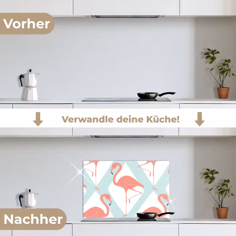 Flamingo - Mintgroen - Ruit keuken achterwand spatscherm klein 900 -voor_na_DE