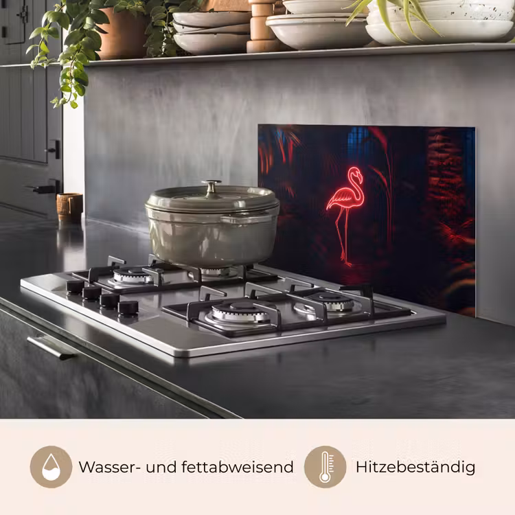 Flamingo - Roze - Neon - Licht keuken achterwand spatscherm klein -usp_DE